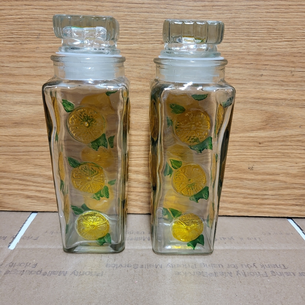 Vintage Clear Glass Decanter With Lemon Design Set of 2